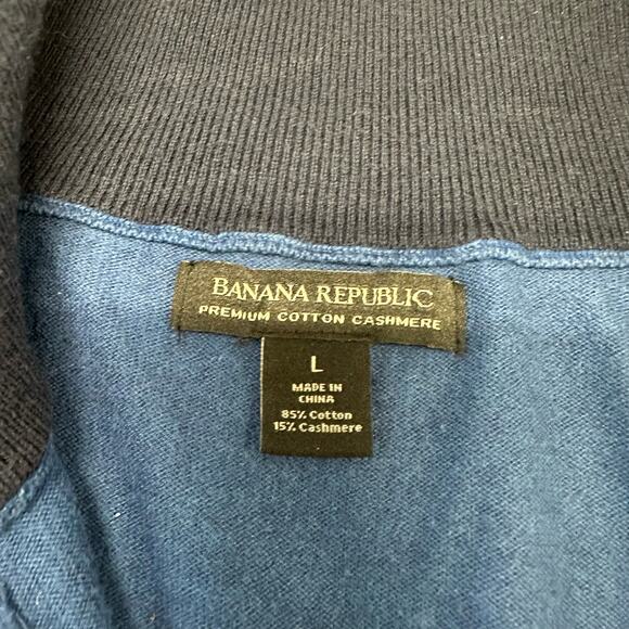 Banana Republic Blue Black Mens L Cotton Cashmere Blend 1/4 Zip Pullover Sweater - Picture 4 of 11